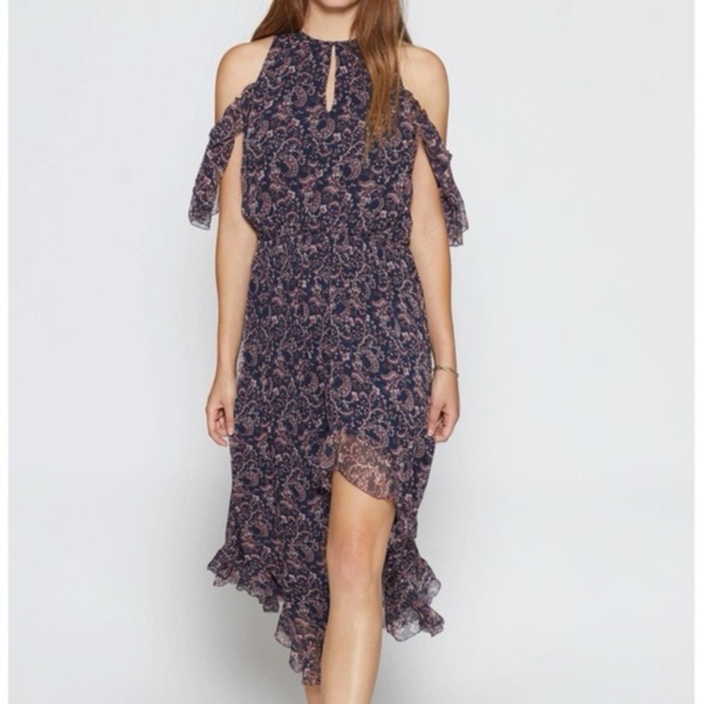 Joie Agnek Silk Printed Cold Shoulder Dress Small Nwt